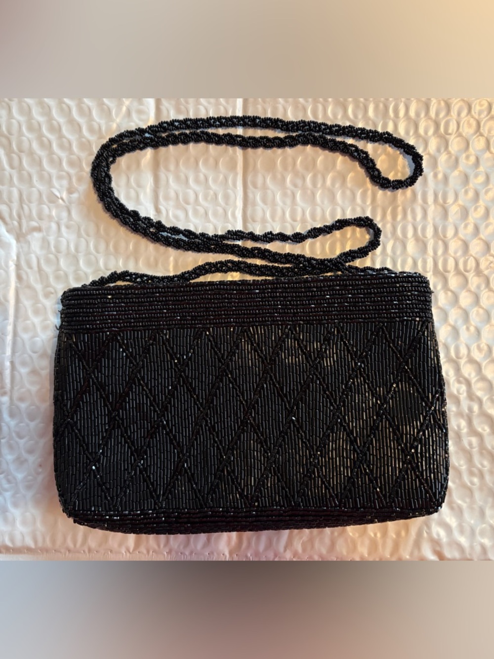 Sacks Fifth Ave Black Beaded Evening Crossbody Bag